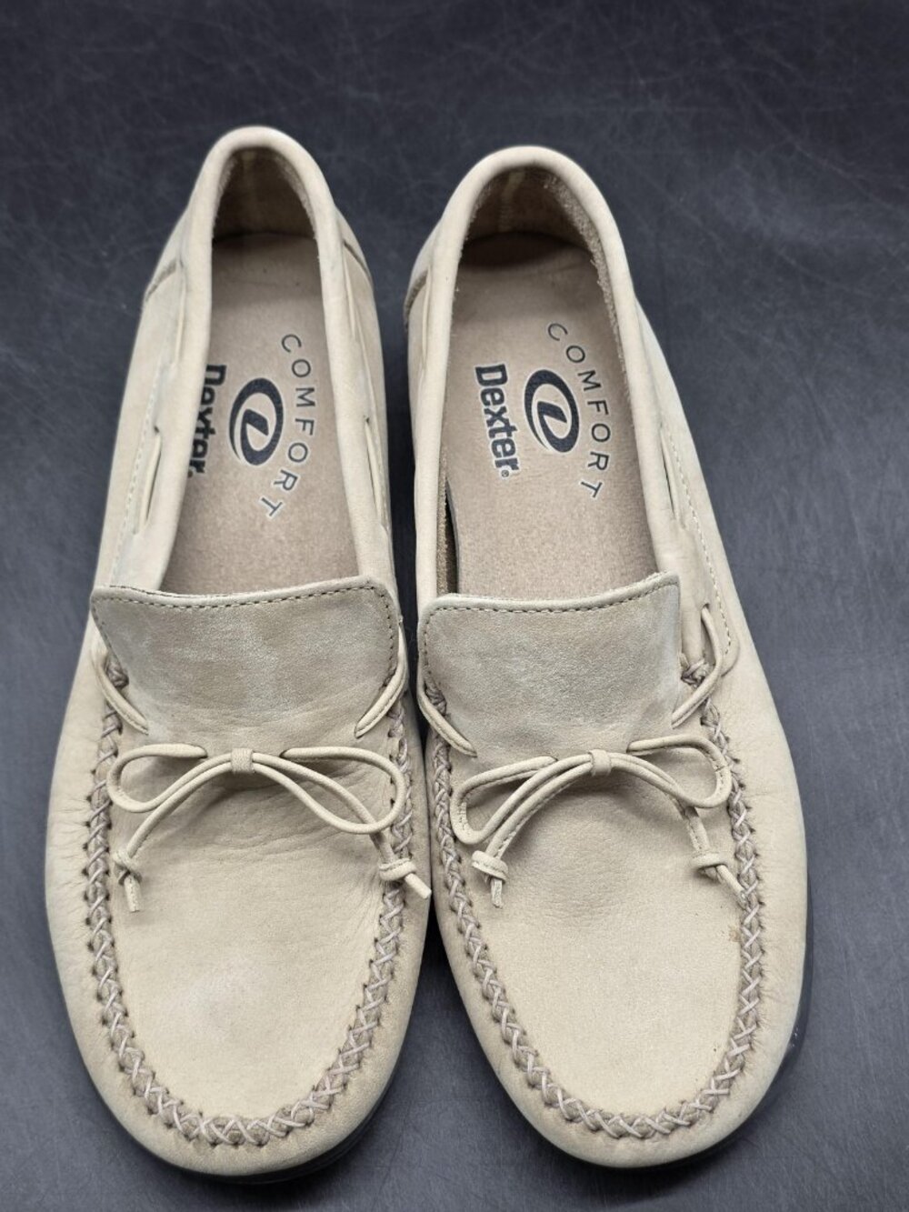 Dexter Comfort Shoes Womens Size 8.5 Beige Suede Moccasin Slip On Flats